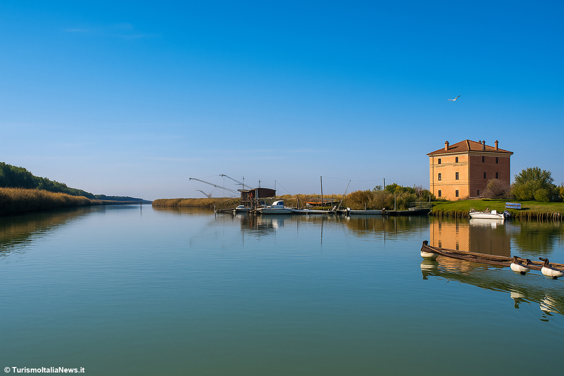 Il Canale di Volano e, sulla destra, si scorge la Torre della Finanza