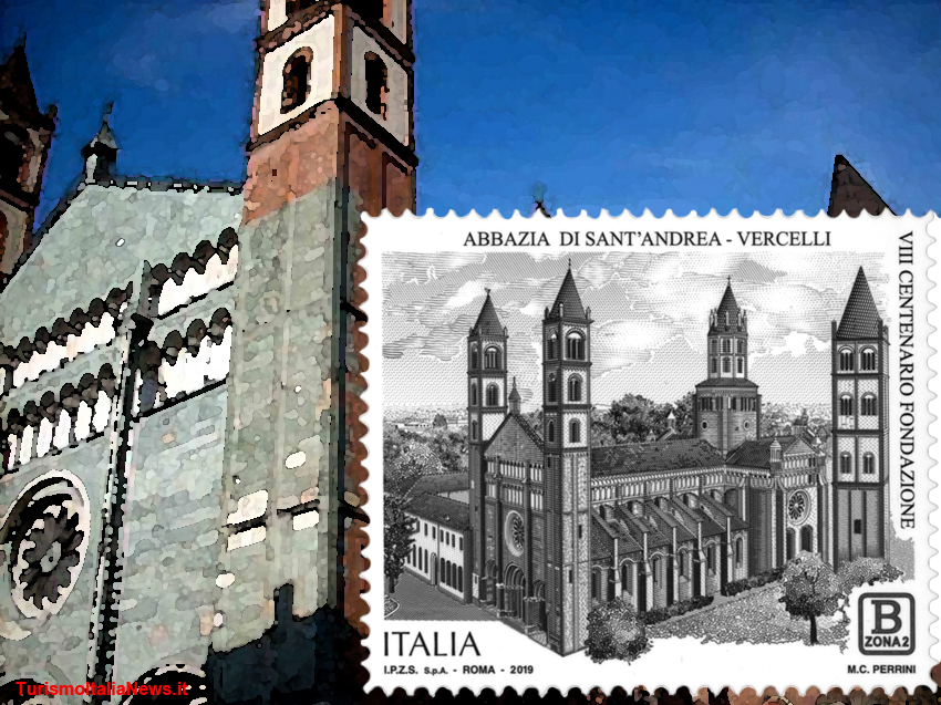 Il francobollo italiano dedicato all’abbazia di Sant’Andrea a Vercelli