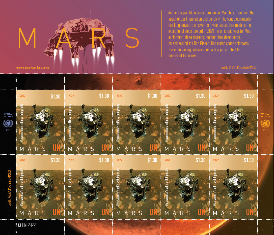 Le Nazioni Unite celebrano via posta il successo umano sul pianeta Marte: le esplorazioni spaziali dai colori incredibili