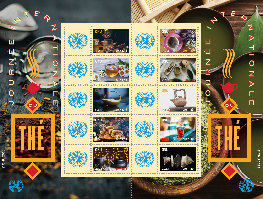Il 21 maggio 2023 l'Amministrazione postale delle Nazioni Unite (Apnu) mette in circolazione un foglio filatelico di dieci francobolli con valuta in franchi svizzeri (e dunque relativo alla sede di Ginevra) per celebrare la Giornata internazionale del tè
