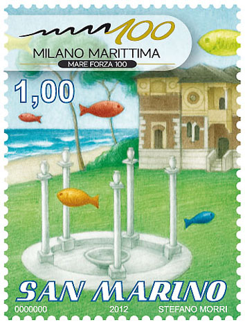 Il francobollo che la Repubblica di San Marino emette per celebrare il secolo di Milano Marittima