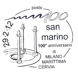 L'annullo postale speciale di San Marino per il centenario di Milano Marittima in uso il 29 marzo 2012