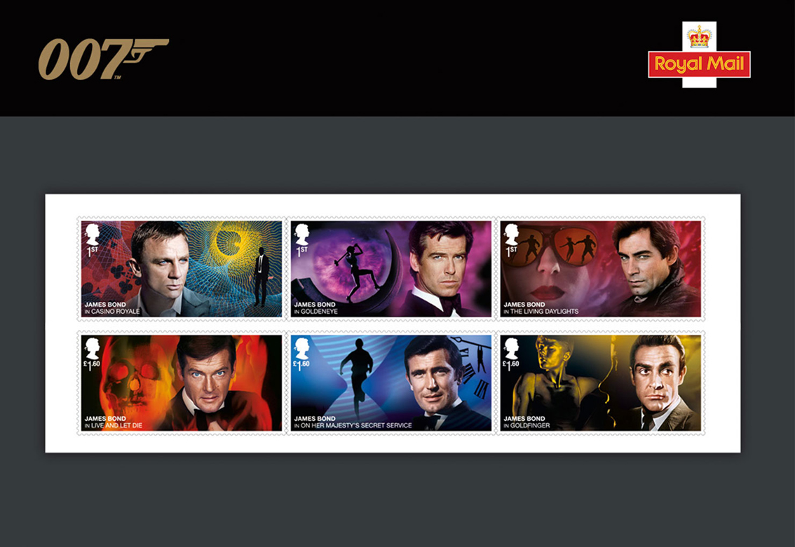 I francobolli britannici emessi a marzo 2020 per celebrare il film numero 25 di James Bond