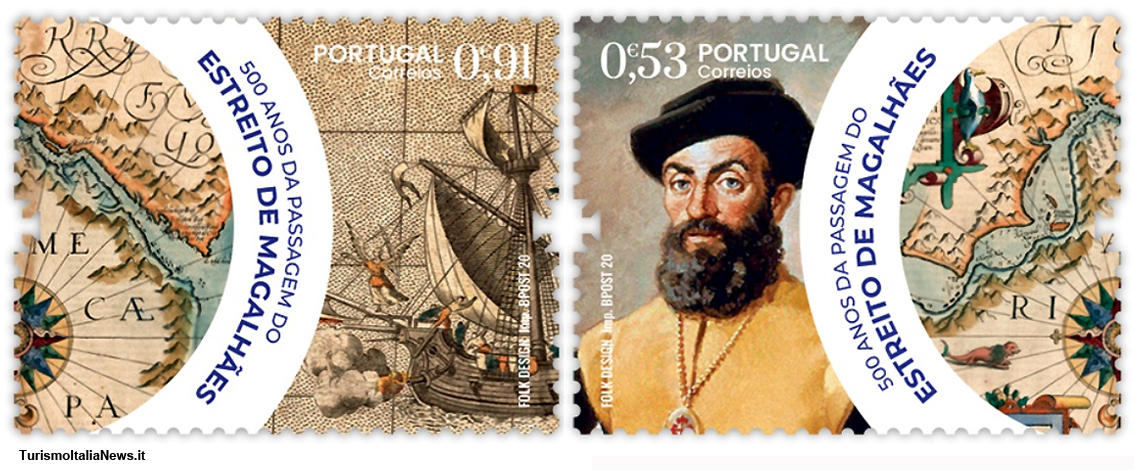I francobolli portoghesi per il 500° anniversario dell'attraversamento dello Stretto di Magellano