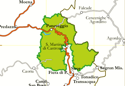 La mappa del Parco Paneveggio - Pale di San Martino, in Trentino