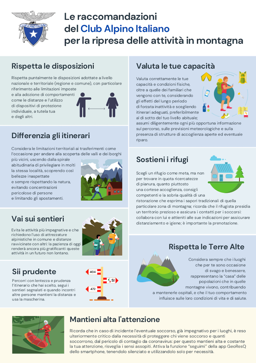 Dal Club Alpino Italiano le raccomandazioni per la ripresa delle attività in montagna: fondamentali accentuata prudenza e senso di responsabilità