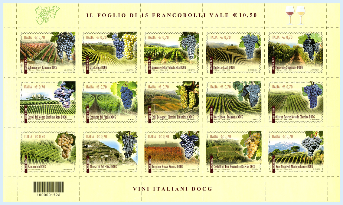 I Vini Docg: la nuova serie di francobolli, tecnicamente stampata in foglietto, appartiene alla tematica “Made in Italy”