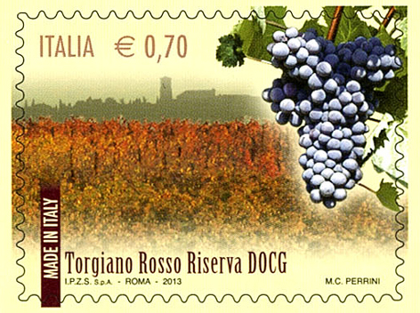 Il francobollo dedicato al Torgiano Rosso Riserva Docg (emissione 2013