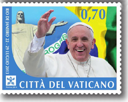 Il francobollo che ricorda il viaggio di Papa Francesco in Brasile nel 2013