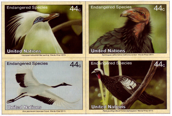 a serie 2011 dei francobolli Onu dedicati alle specie animali in via d'estinzione, con valuta in dollari Usa