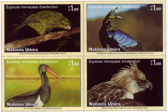 a serie 2011 dei francobolli Onu dedicati alle specie animali in via d'estinzione, con valuta in franschi svizzeri