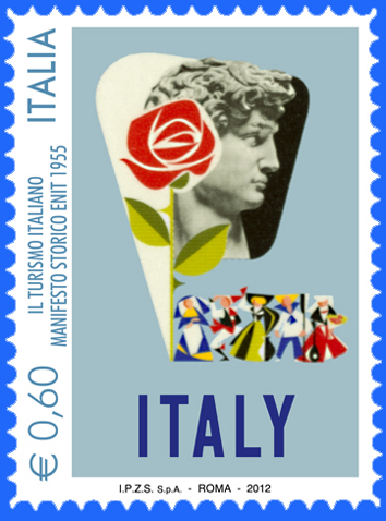 Il francobollo italiano della serie Turistica 2012 con il manifesto storico dell'Enit del 1953