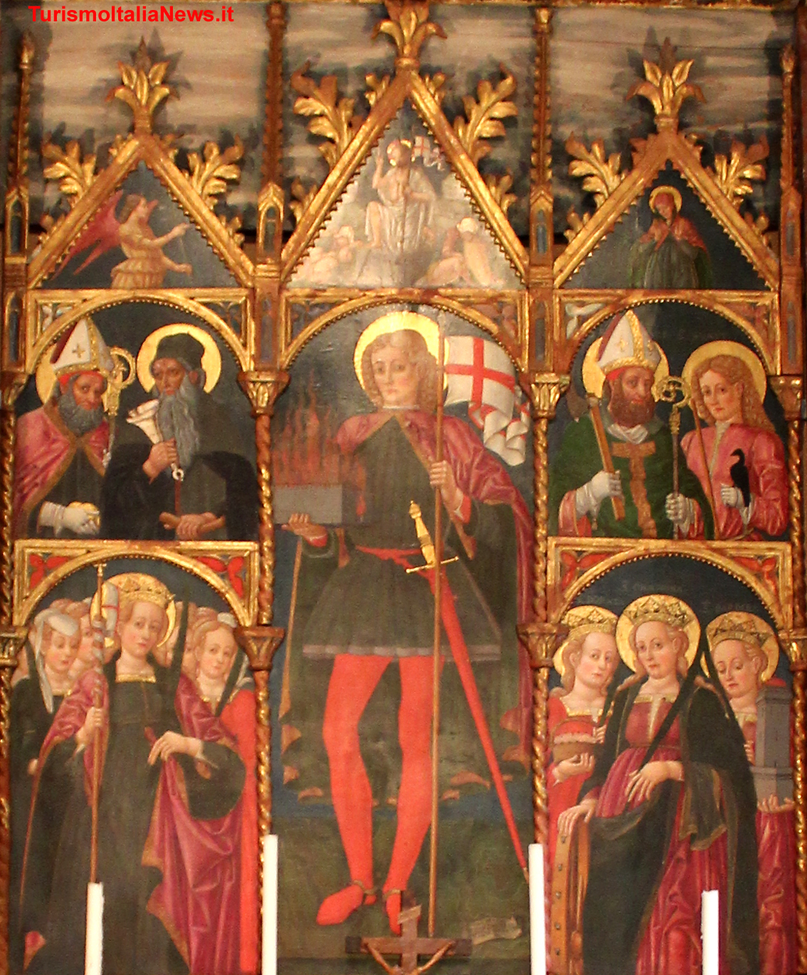 Il polittico di Andrea Bellunello, datato 1480, raffigurante San Floriano in preziose vesti cortesi