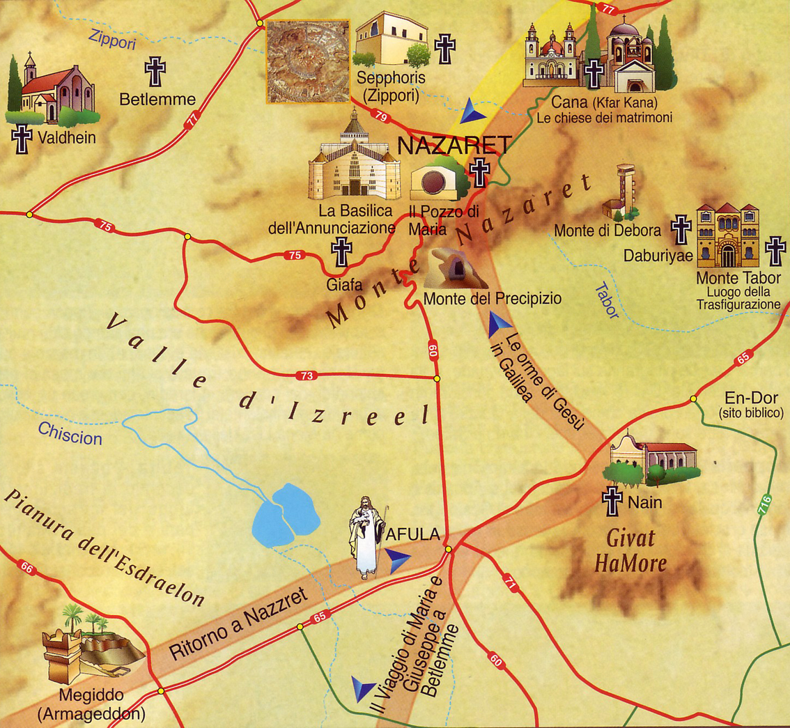 La mappa della zona di Nazareth (copyright Israel Ministry of tourism)