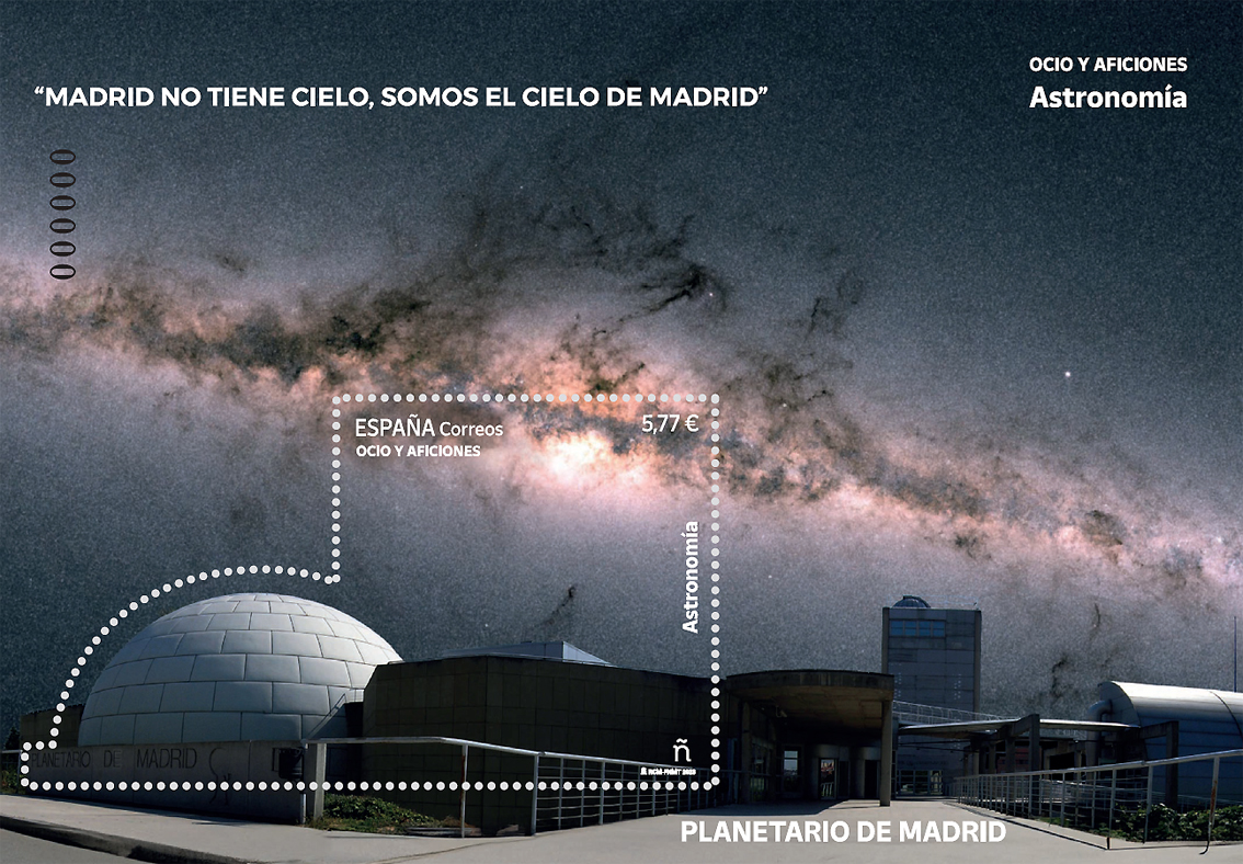 Le Poste spagnole hanno dedicato al Planetario un francobollo stampato in versione foglietto, in distribuzione dal 29 settembre 2023