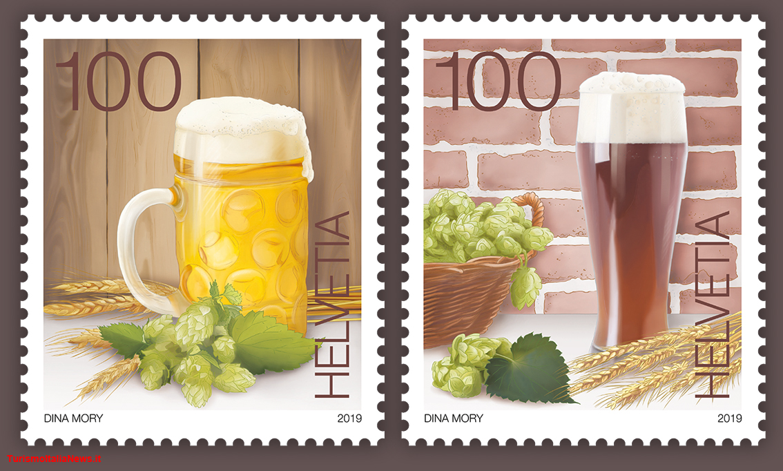 I due nuovi francobolli svizzeri dedicati all'arte della birrificazione in Svizzra (emissione 2019)