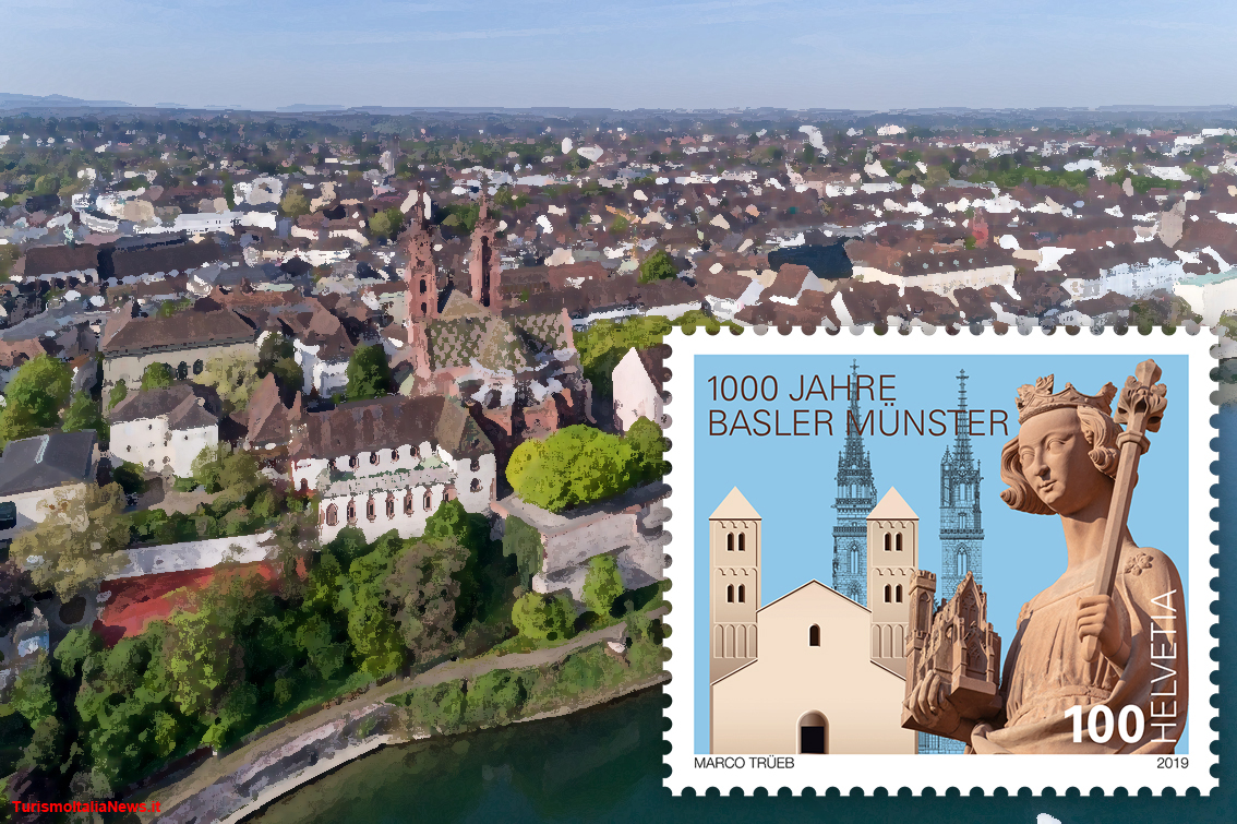 Il francobollo che la Svizzera dedica al millenario della Cattedrale di Basilea