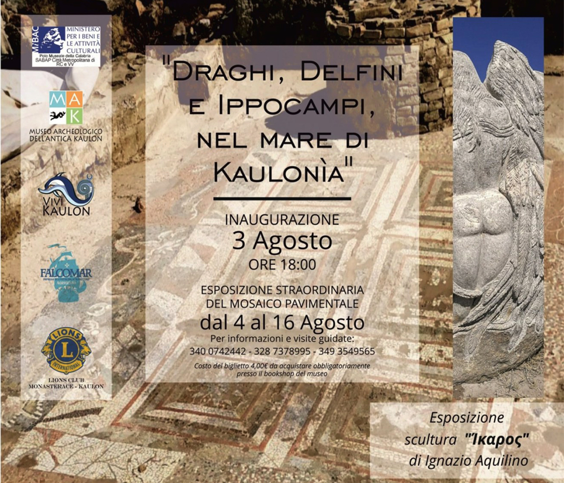 Il Mosaico dei draghi e dei delfini in esposizione temporanea al Museo e Parco Archeologico dell’antica Kaulon
