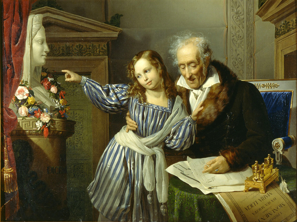Giuseppe Molteni: Fanciulla che addita a un vecchio l’erma di Maria Luigia - Olio su tela Parma, Accademia di Belle Arti, donato dall’autore a Maria Luigia nel novembre 1831