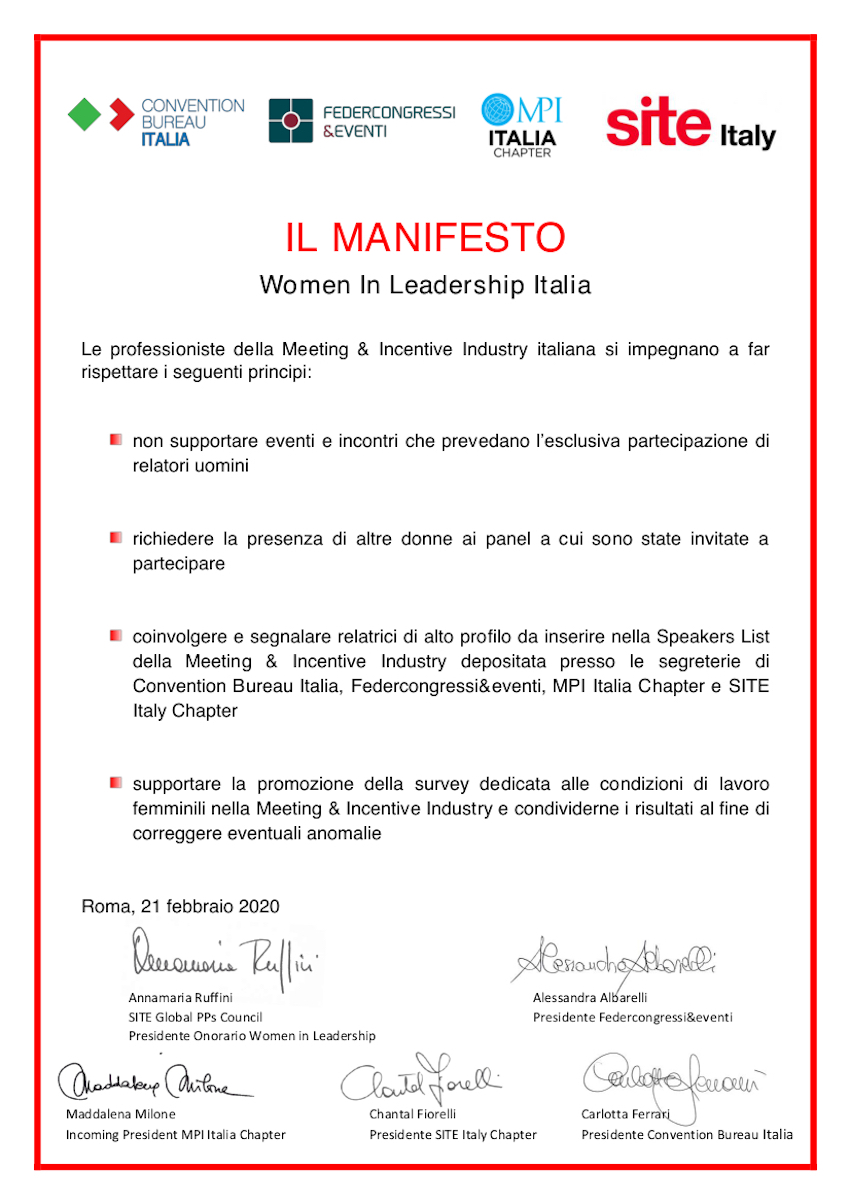 Dal Mice femminile manifesto per sostenere la leadership delle donne nel settore Congressi, Eventi e Incentive