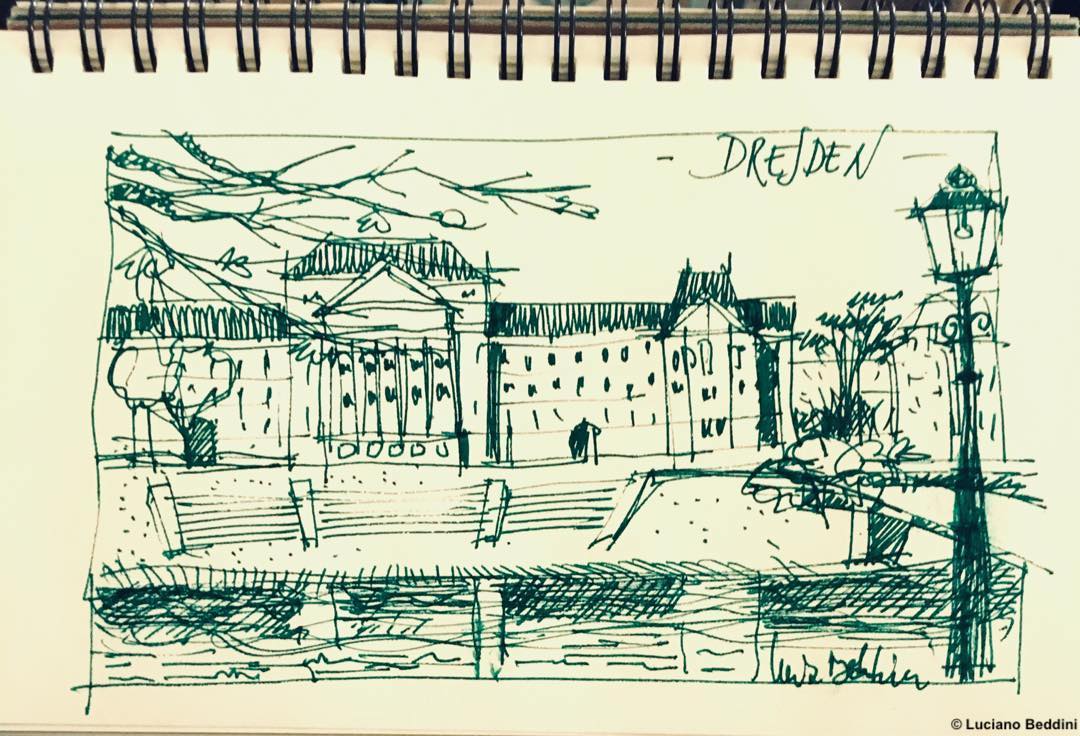 Dresda. L'architetto che disegna il mondo: in viaggio con Luciano Beddini, quello che vede diventa un'opera d'arte grafica