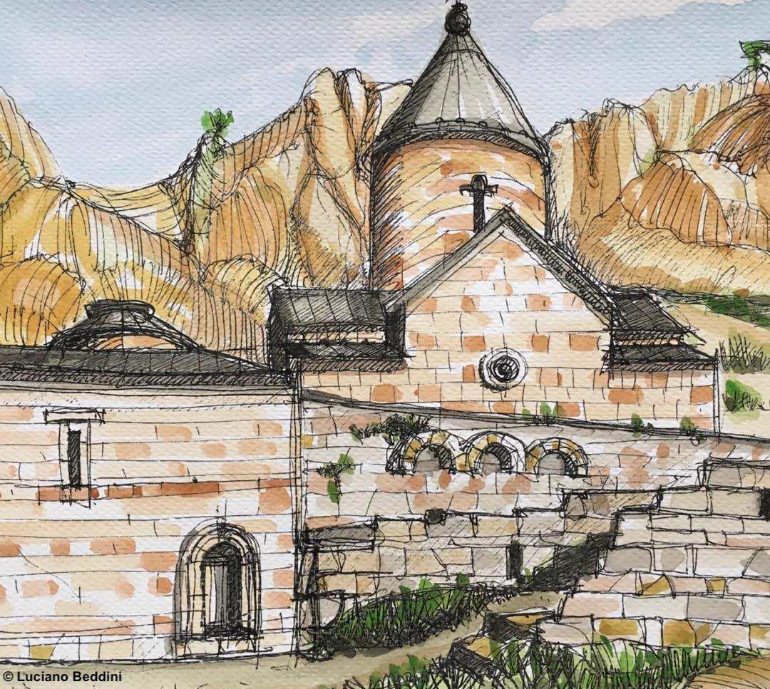 Noravank. L'architetto che disegna il mondo: in viaggio con Luciano Beddini, quello che vede diventa un'opera d'arte grafica
