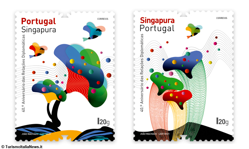 I francobolli gemelli emessi nel 2021 da Portogallo e Singapore per celebrare il rapporto di amicizia tra i due Paesi