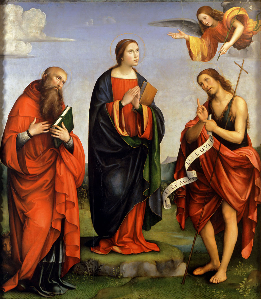 Francesco Raibolini, detto Il Francia, Vergine annunziata fra i Santi Battista e Girolamo, panel, Bologna, Pinacoteca Nazionale, c. 1505