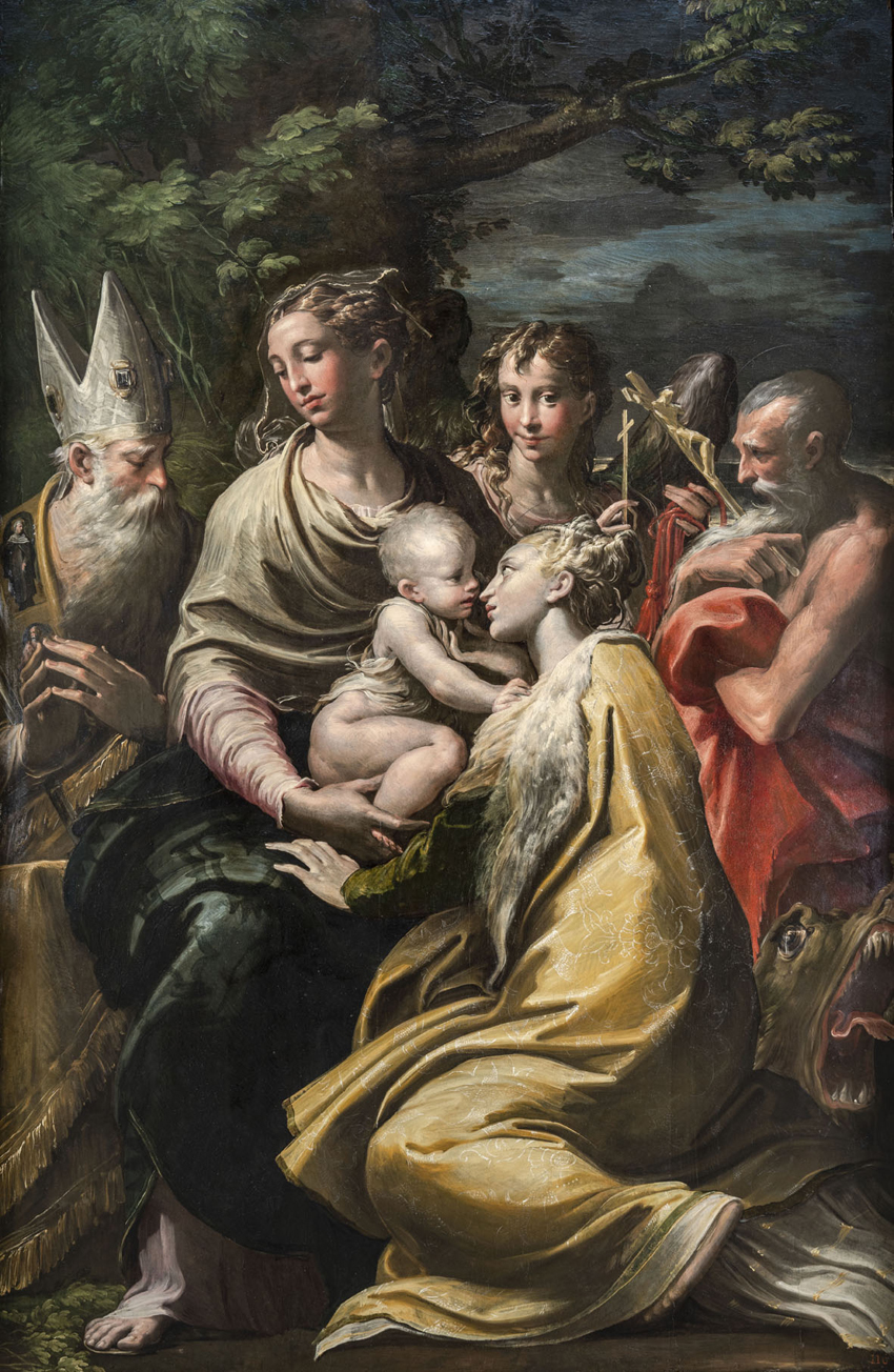 Mazzola Francesco, detto Il Parmigianino, Madonna col Bambino e i Santi Margherita, Girolamo e Petronio, panello, Bologna, Pinacoteca Nazionale, c. 1529