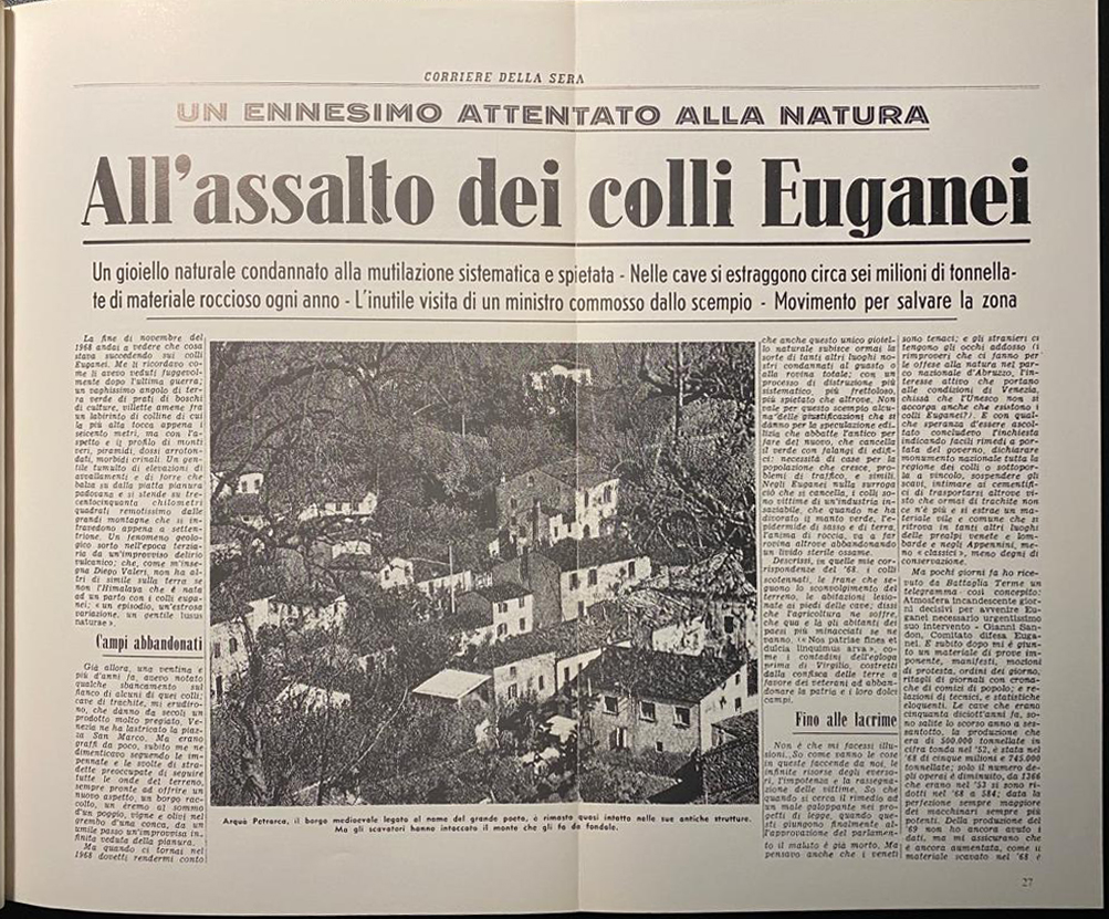 All'ultimo minuto: la storia esemplare della legge che salvato dalle cave i Colli Euganei. Un articolo d'epoca del Corriere della Sera