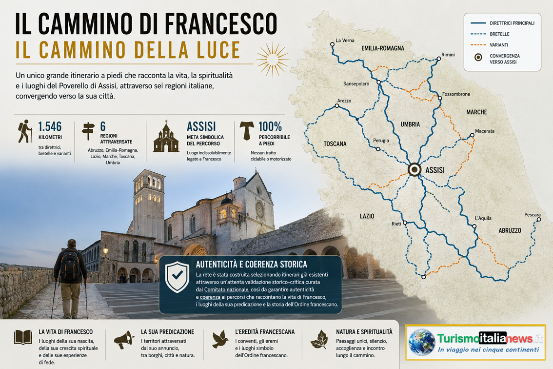 Il Cammino della Luce unisce l'Italia francescana: 1.546 chilometri per riscoprire i luoghi di San Francesco