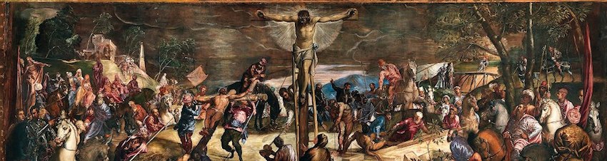 Nella Scuola Grande di San Rocco la vasta tela della Crocifissione realizzata nel 1565 occupa l’intera parete di fronte all’ingresso della sala